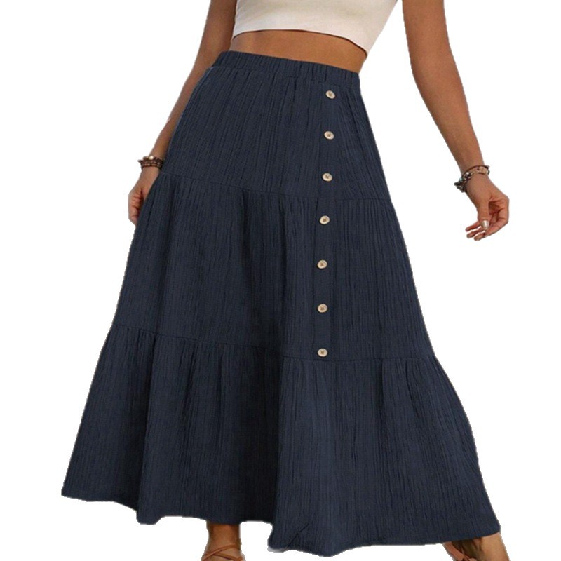 Elegant Casual Womens Long Tiered Skirt With Elastic Waist 5