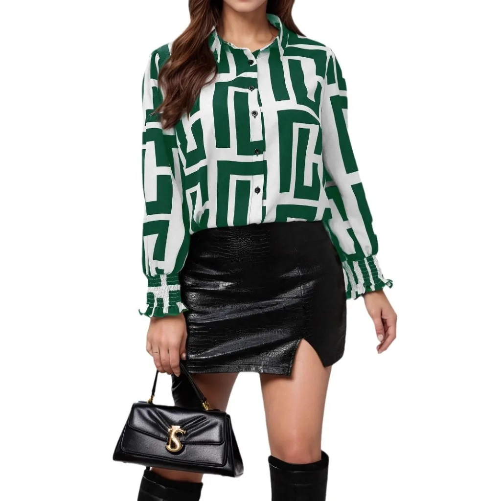 Plus Size Women's Blouse Geometric Pattern - Color-2Xl