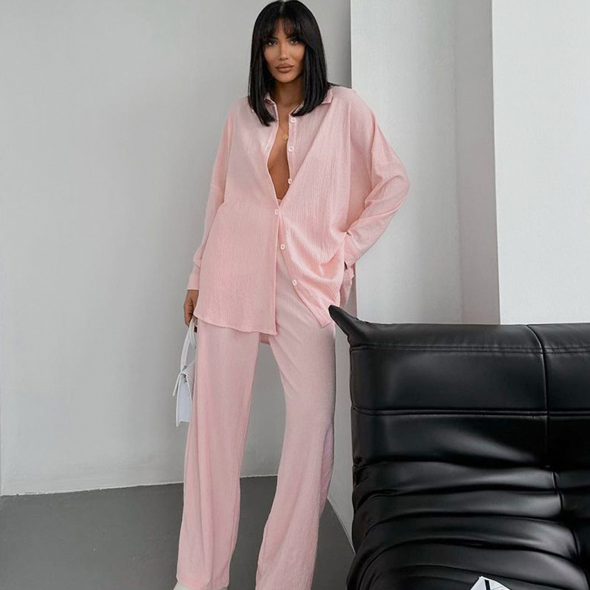 Soft Knit Long-sleeve Top And Pants Two-piece Set For Fall And Winter