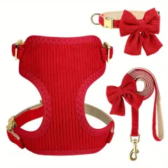 Creative Solid Colour Harness Bow Pet Vest - Red - View 1