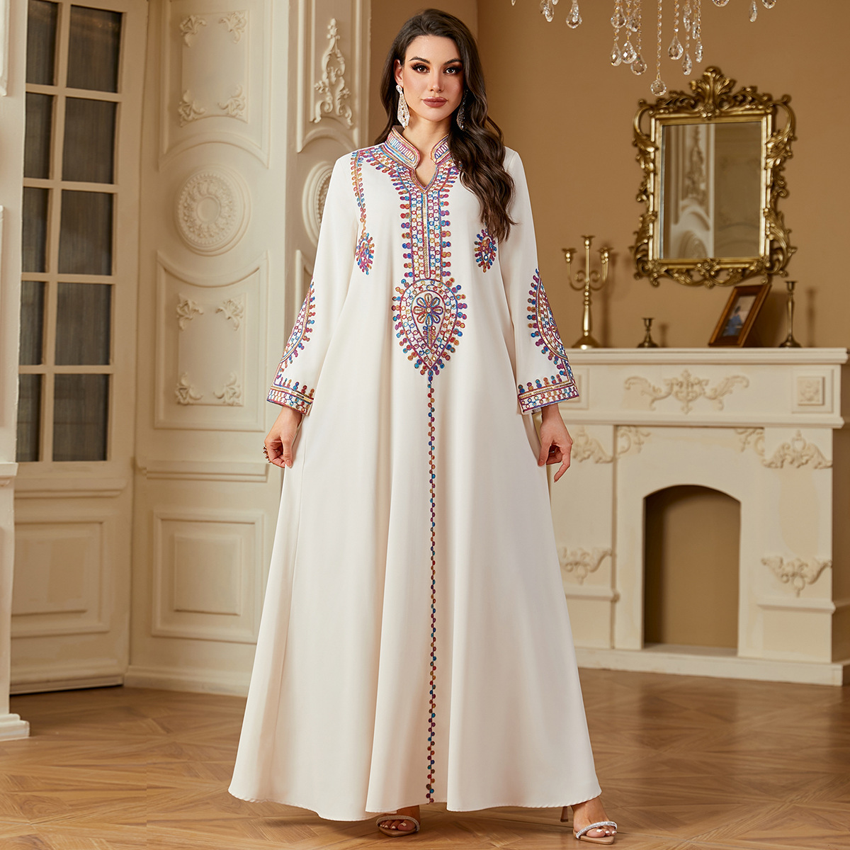 Loose-fitting Muslim Long-sleeve Embroidered Dress
