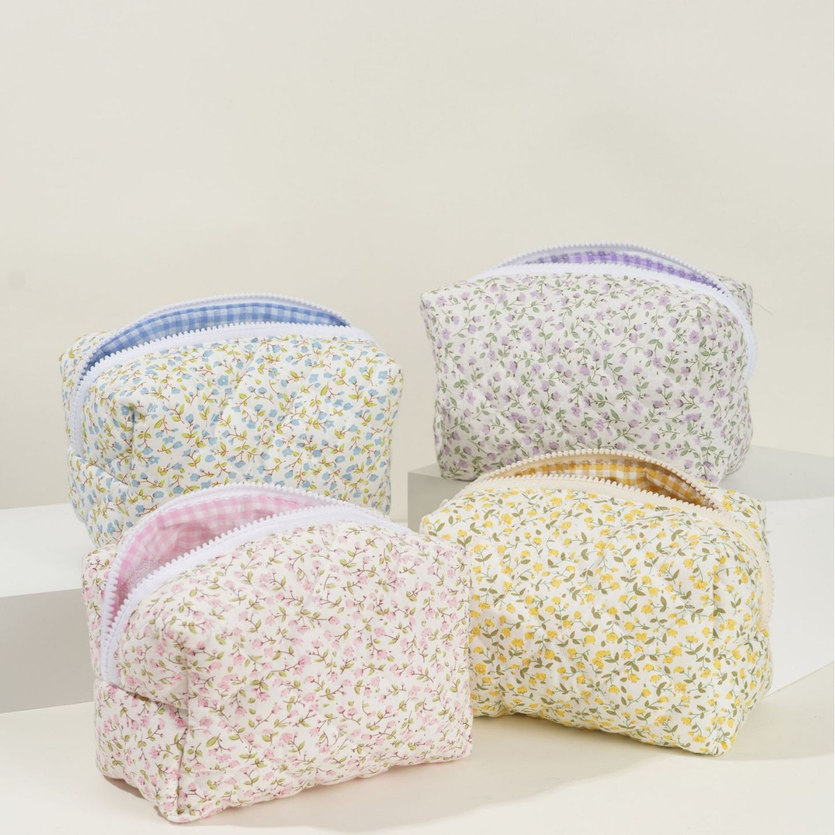 Floral Quilted Makeup Bag Large Capacity
