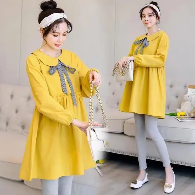 Pregnant Women's Long Sleeve Dress Trendy Hot Mom Personality Yellow Skirt - Shop at LoveMi