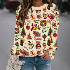 Women's Daily Casual Christmas Digital Printing Sweater - Colour-S - View 1