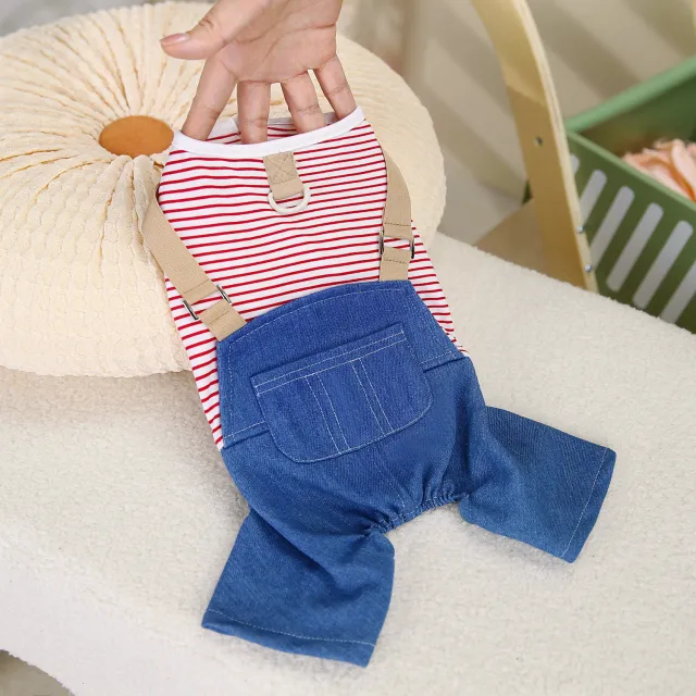 Fashion Personality Pet Dog Denim Four Pants Red Stripes - Shop at LoveMi