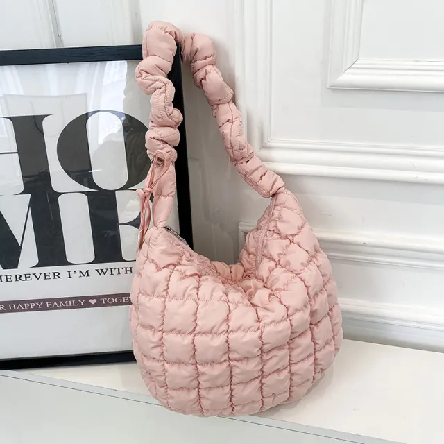 Pleated Cloud Bag Female Fashion Down Jacket Bubble Bag Pink - Shop at LoveMi