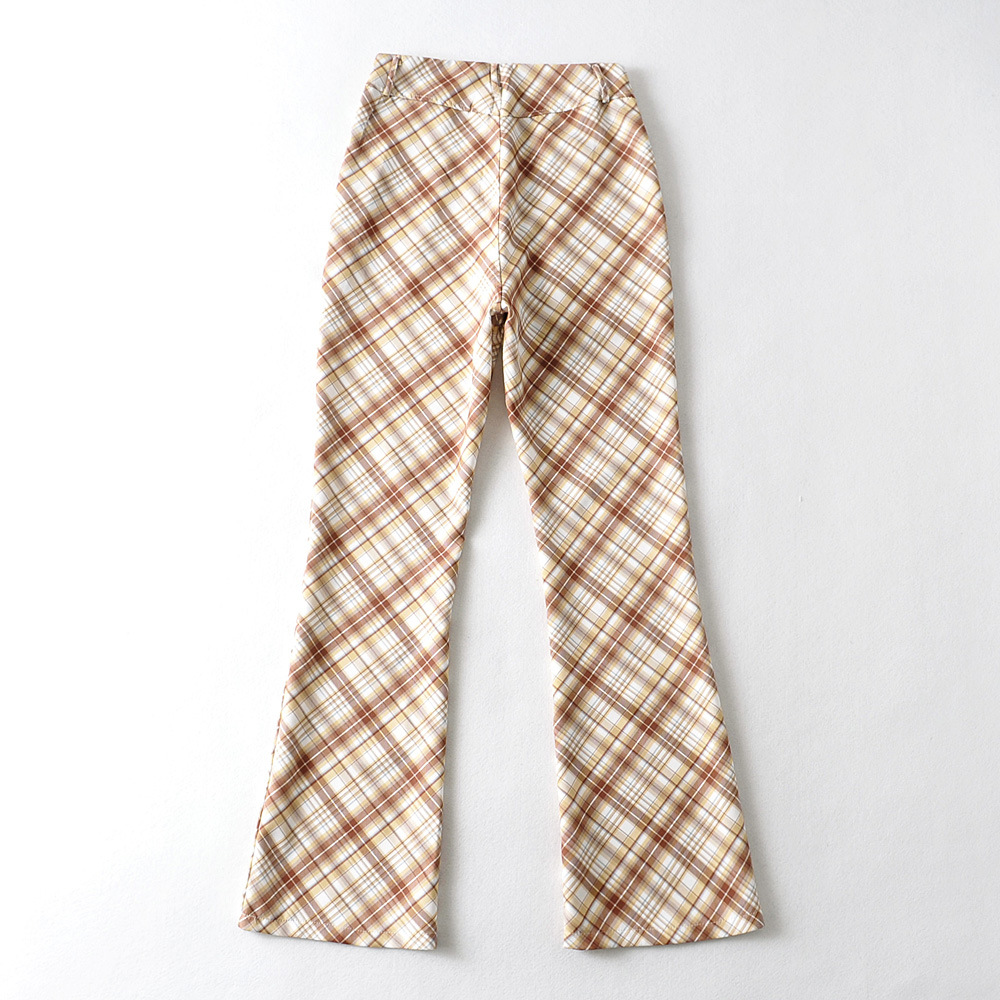 Title 3, American Retro Flared High Waist Plaid Pants, p...