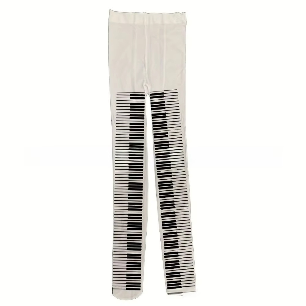 Sweet And Cool Tights With A Female Music Symbol Print