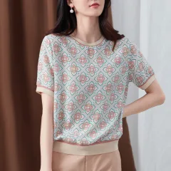 Women's High-grade Top, Retro Plaid Short-sleeved T-shirt - Picture Colour-M - View 1