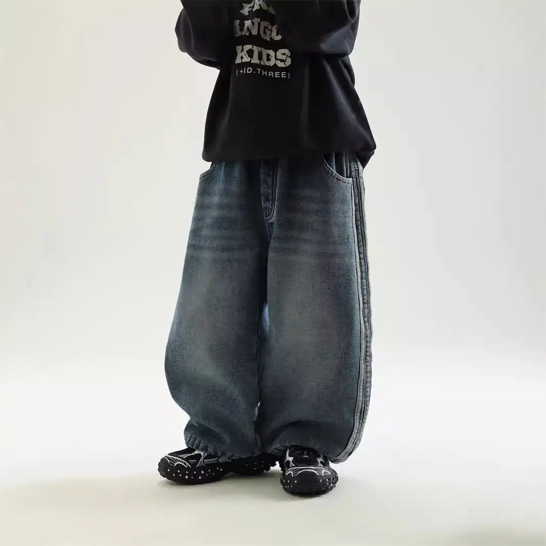 Winter Boys' New Fleece-lined Warm And Loose Jeans