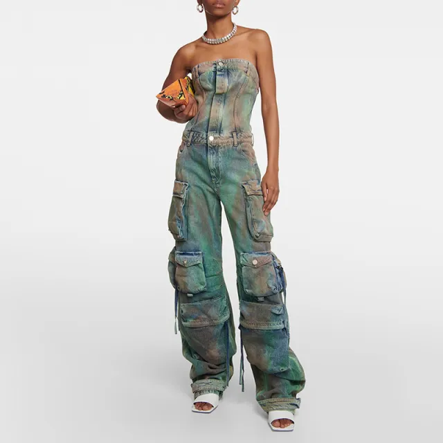Fashion Spray Color Camouflage Tube Top One piece Overalls European And American Jumpsuit - Shop at LoveMi