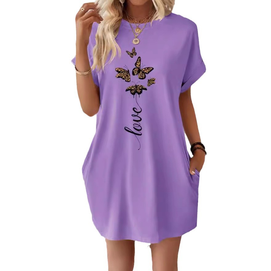 Butterfly And Letter Pattern Batwing Sleeve T-shirt Dress