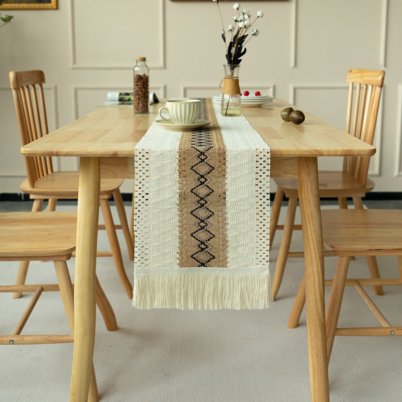 Retro Cotton-linen Woven Tea Table Runner Tablecloth
