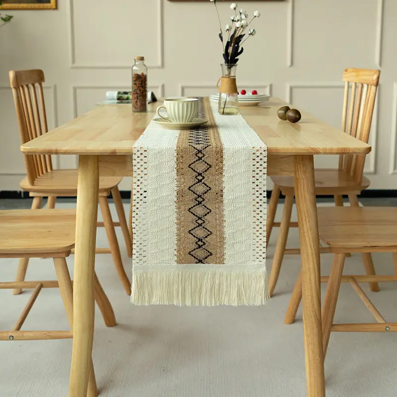 Retro Cotton-linen Woven Tea Table Runner Tablecloth