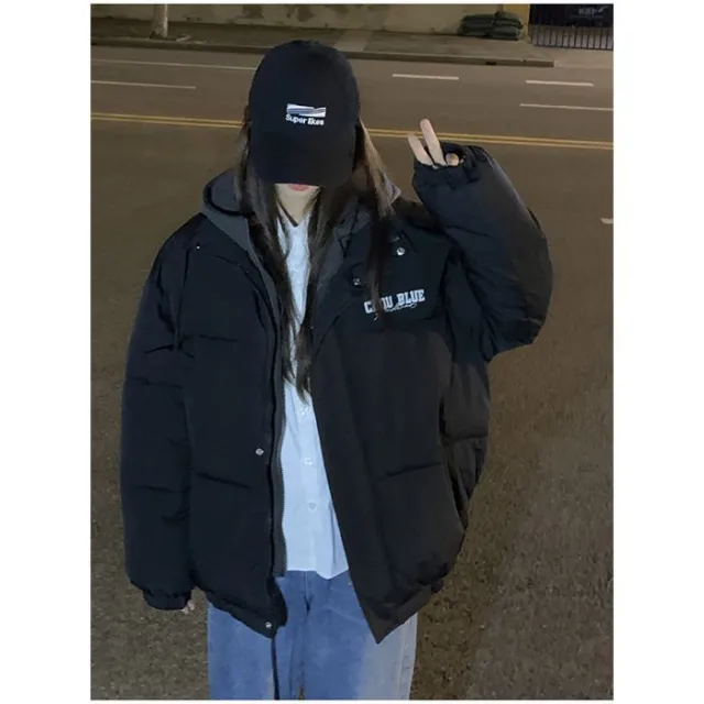 Winter Thickened Women's Warm Loose Large Size Student Cotton Coat Black - Shop at LoveMi
