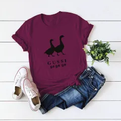 Slim Fit Casual Large Size Short Sleeve Women's T-shirt - Wine Red - View 1