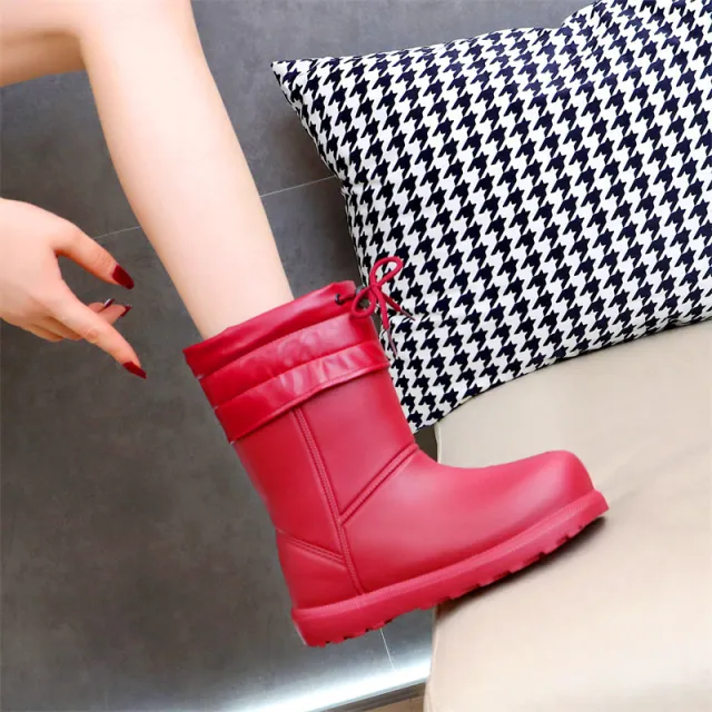 Women's Shoes Mid calf Length Snow Boots Warm With Velvet Red - Shop at LoveMi