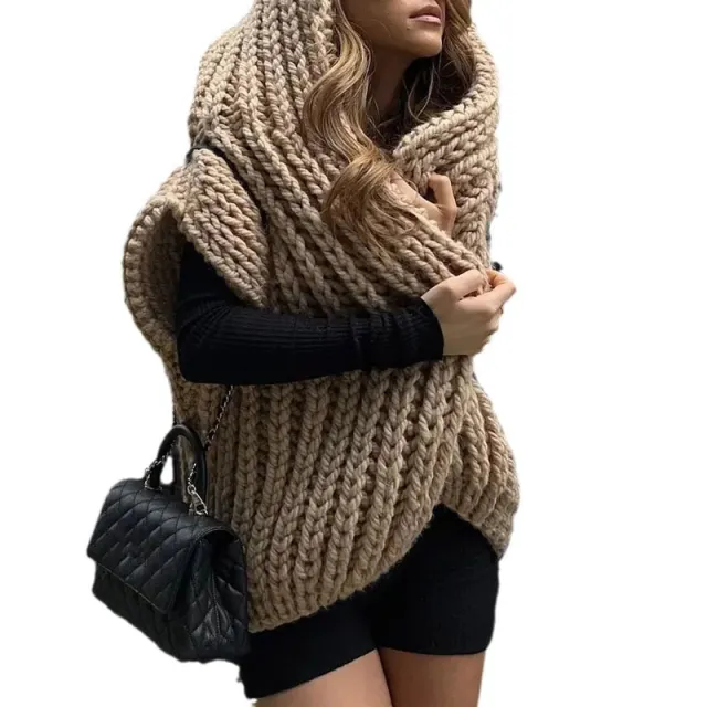Hooded Thick Pattern Loose Knitted Cardigan Woven Design Sweater Apricot - Shop at LoveMi