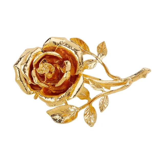 Retro Metal Three dimensional Rose Flower Accessories Coat Suit Brooch Gold - Shop at LoveMi