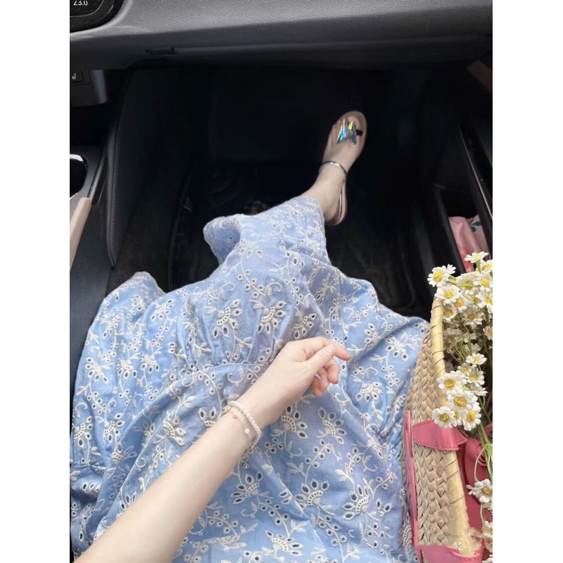Embroidered Long-Sleeve A-Line Dress