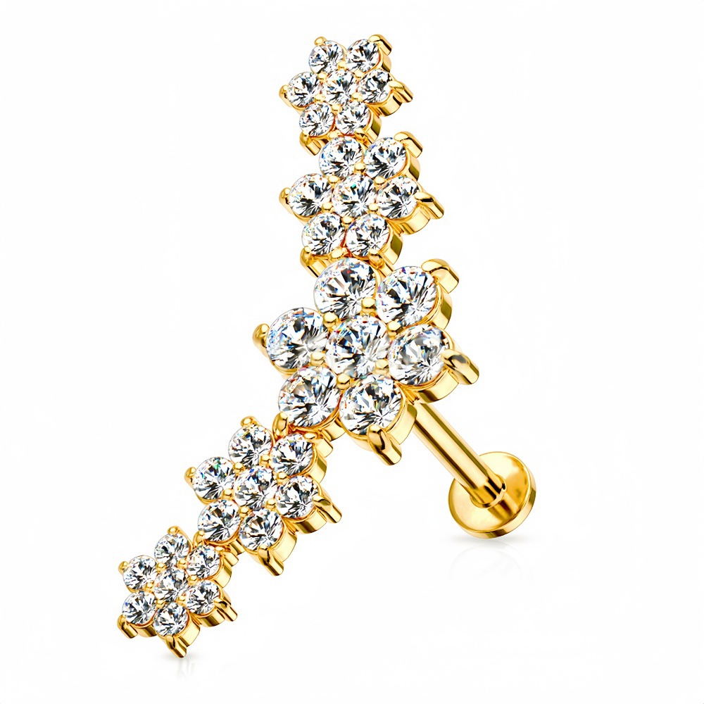 316 Stainless Steel Five Flowers Zircon Labret