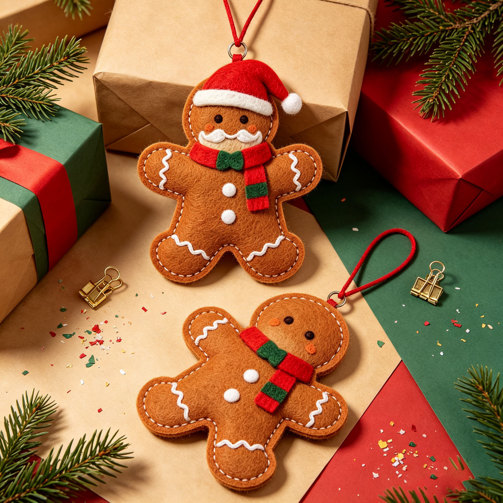 Christmas felt embroidered gingerbread man ornament