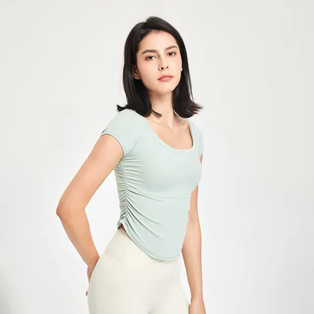 Women's Workout Clothes Tight Quick Drying Clothes Short Sleeve Feeling Yoga Clothing Top Green - Shop at LoveMi