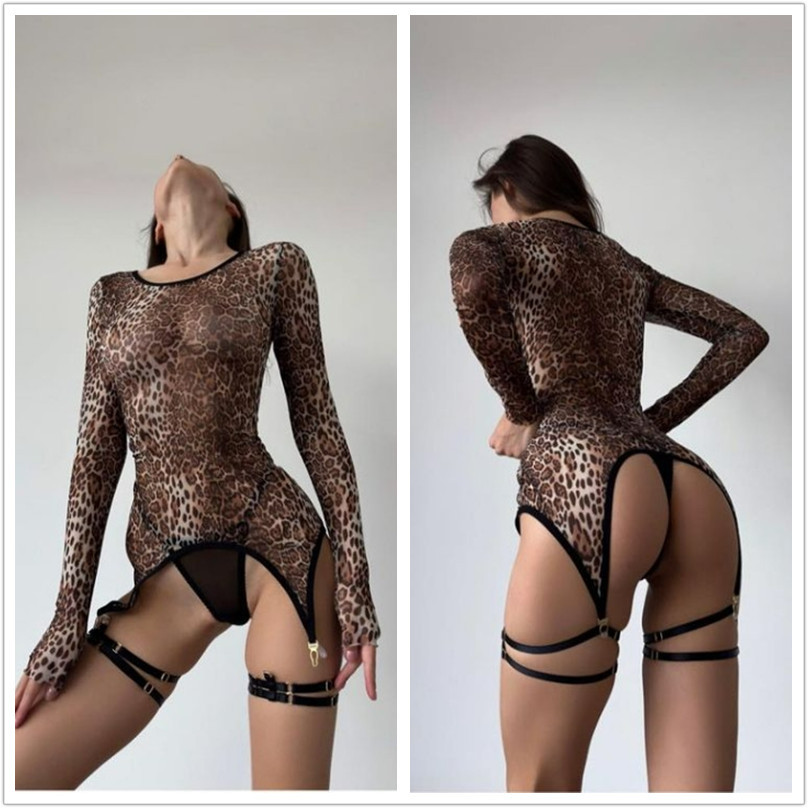 Title 3, New Long Sleeve Leopard Print Hot Sexy See-thro...