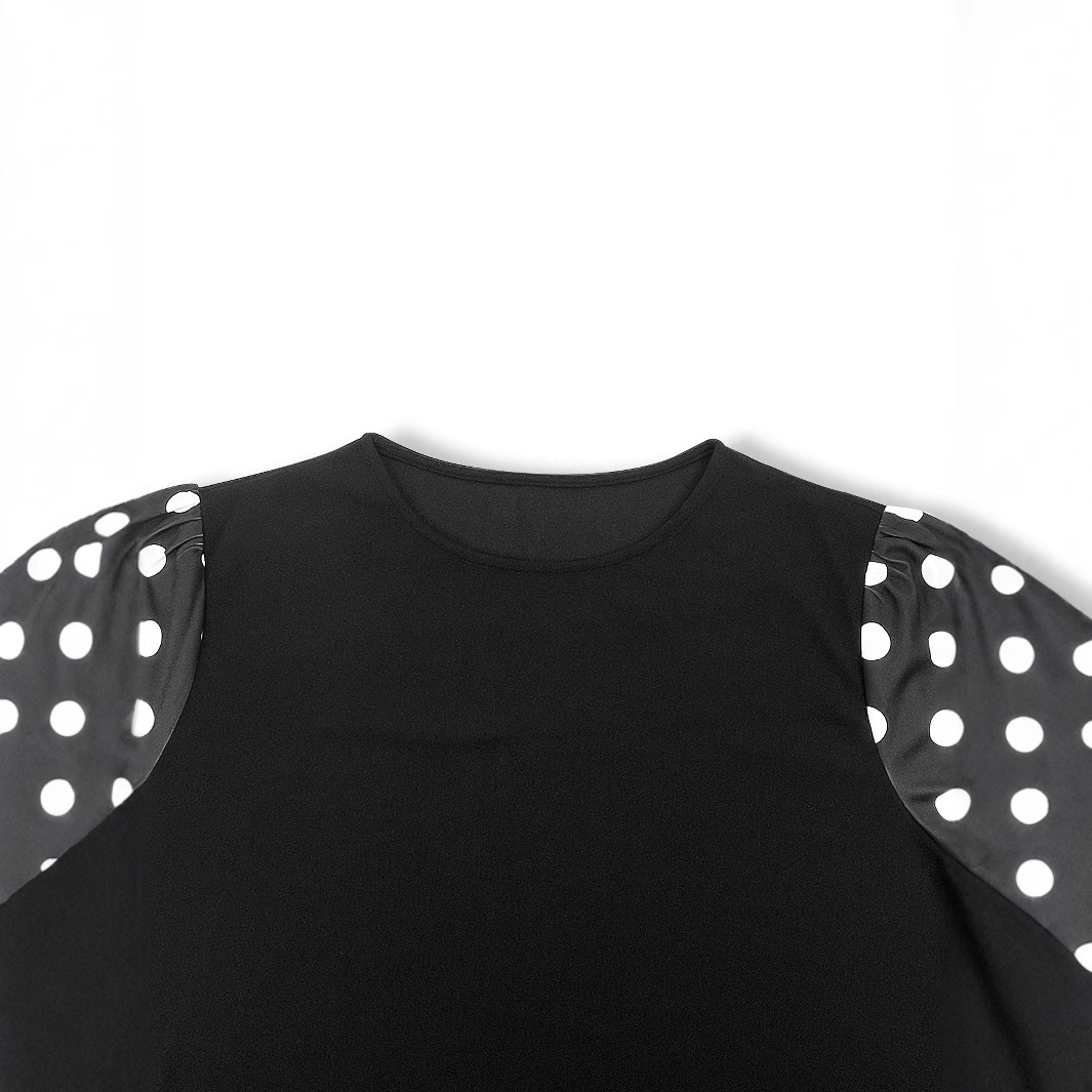 Plus Size Polka Dot Print Long-sleeve Round-collar Dress Women