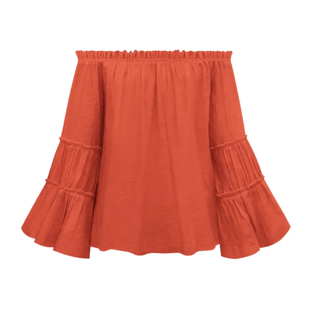 Pure Color Slub Cotton Women Flare Sleeve Spring summer Top Red - Shop at LoveMi