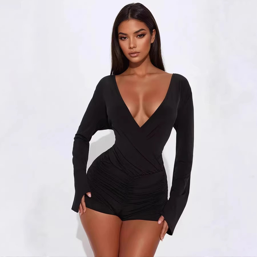 Fashionable Versatile Solid-color Slim-fit Bodycon Short Jumpsuit
