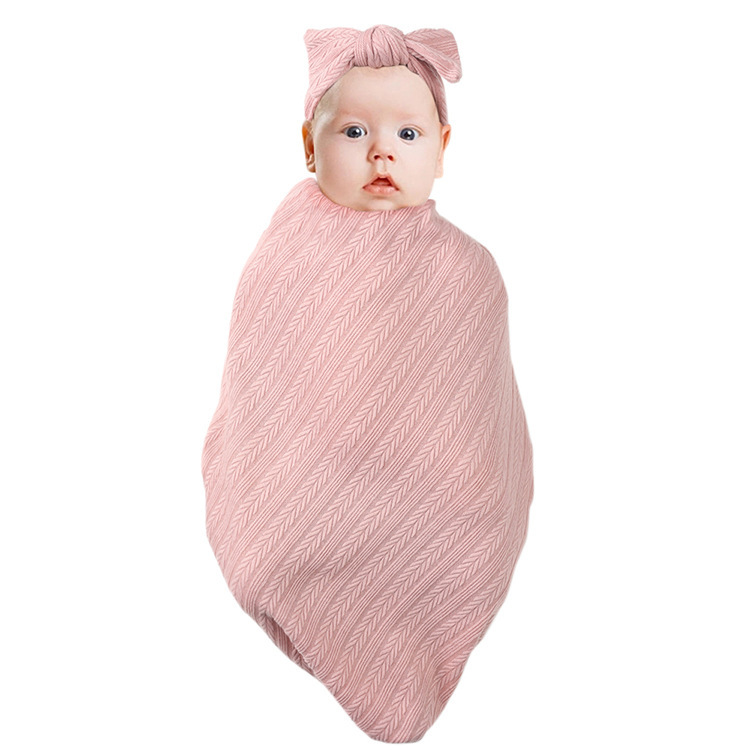 Newborn Polyester Cotton Solid Color Wheat Pattern Wrap Blanket Three-piece Suit