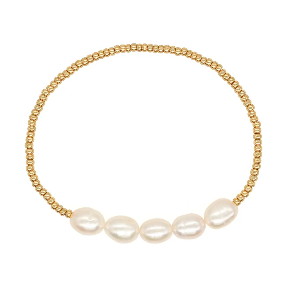 Woven Elastic String Natural Baroque Pearl Bracelet