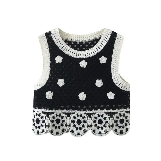 Hollow Knitted Short Inner Knitted Embroidery Sexy Small Sling Vest Black Vest 418 - Shop at LoveMi