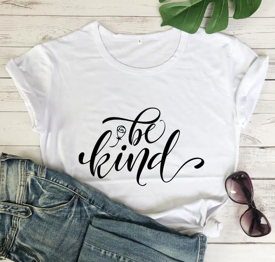 Be Kind Rose Style Short Sleeve European And American Street Leisure T-shirt - White Black Word