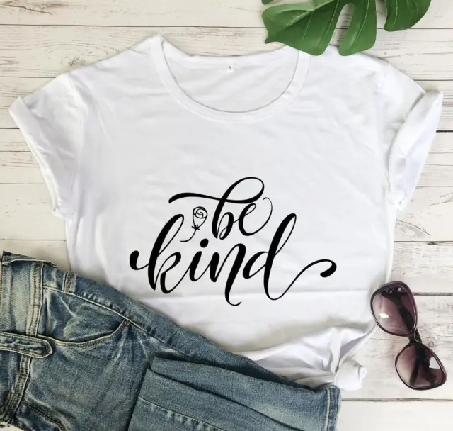 Be Kind Rose Style Short Sleeve European And American Street Leisure T shirt White Black Word - Shop at LoveMi