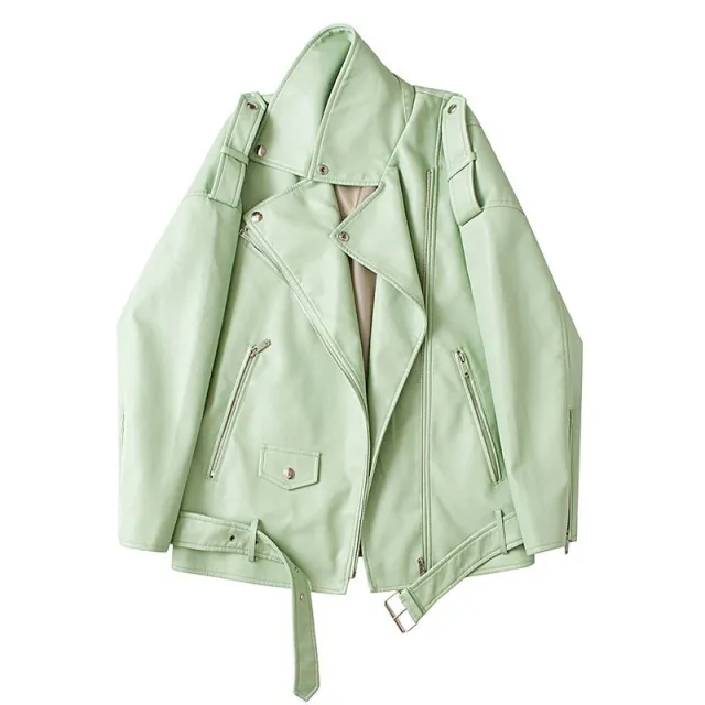 Spring New Korean Style Loose Casual Motorcycle Clothing Small Leather Jacket Green - Shop at LoveMi
