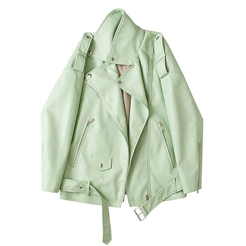 Spring New Korean Style Loose Casual Motorcycle Clothing Small Leather Jacket - Green