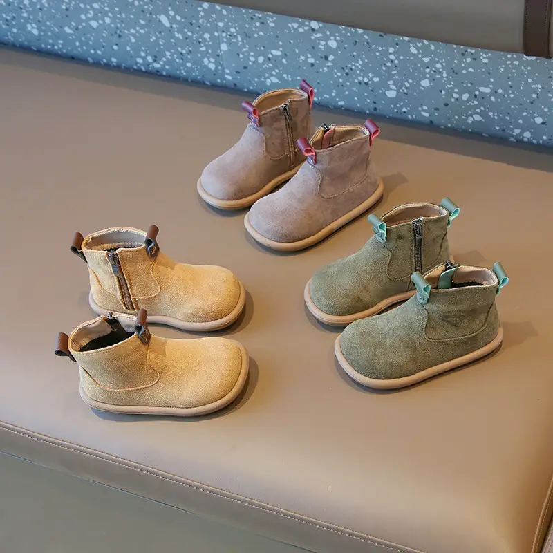 Children's Retro Solid Color British Style Cotton Boots
