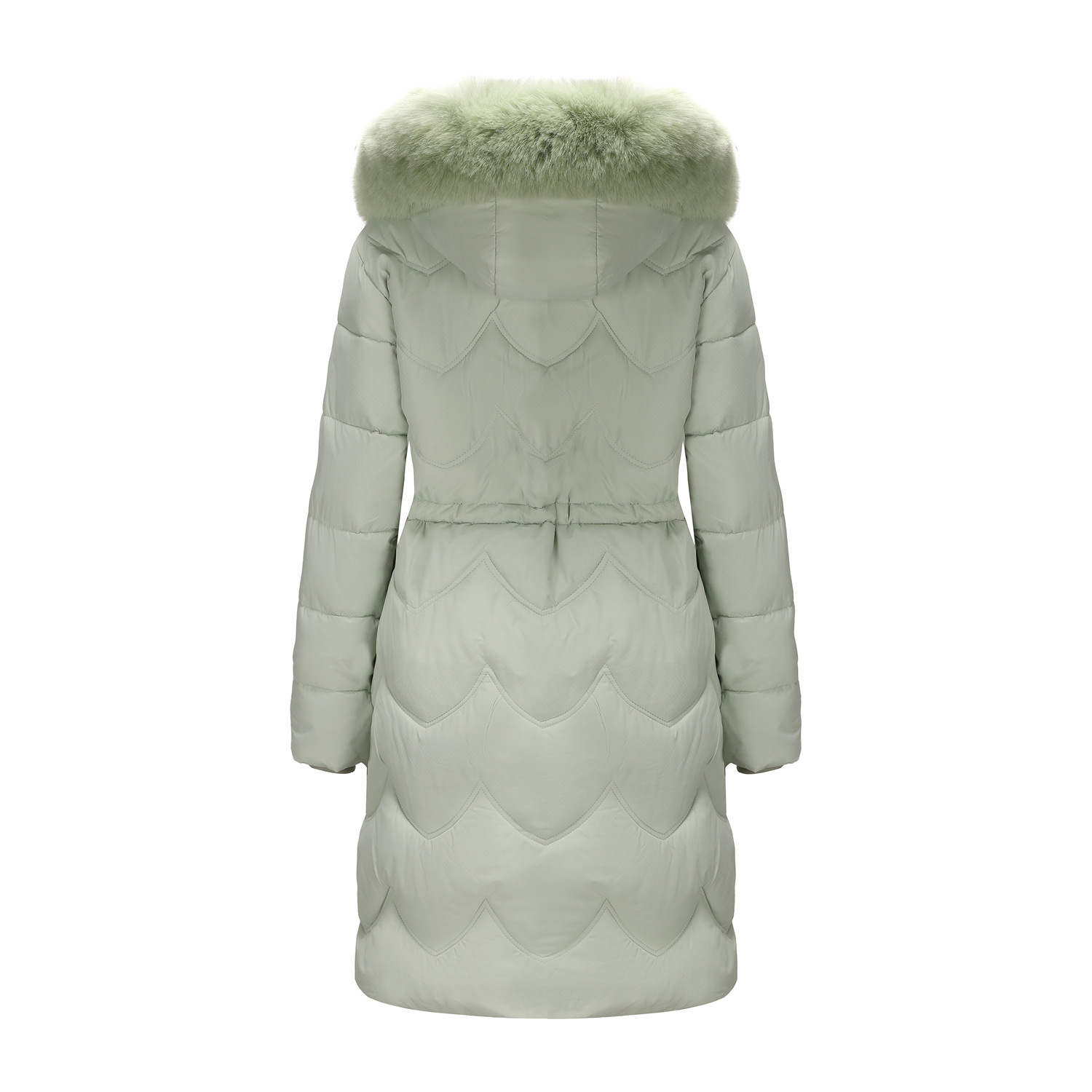 Big Fur Collar Mid-length Thickened Waist-cinching Cotton Coat - Image 3