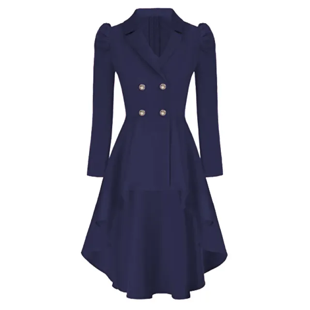 Waist tight Pure Color Split Single breasted Casual Jacket Navy Blue - Shop at LoveMi