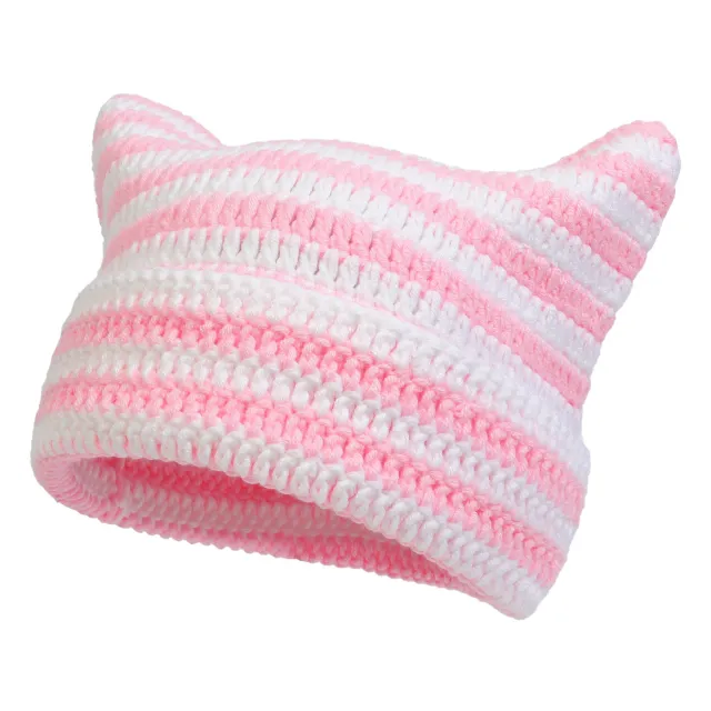 Japanese style Mischievous Handmade Crocheted Woolen Hat White - Shop at LoveMi