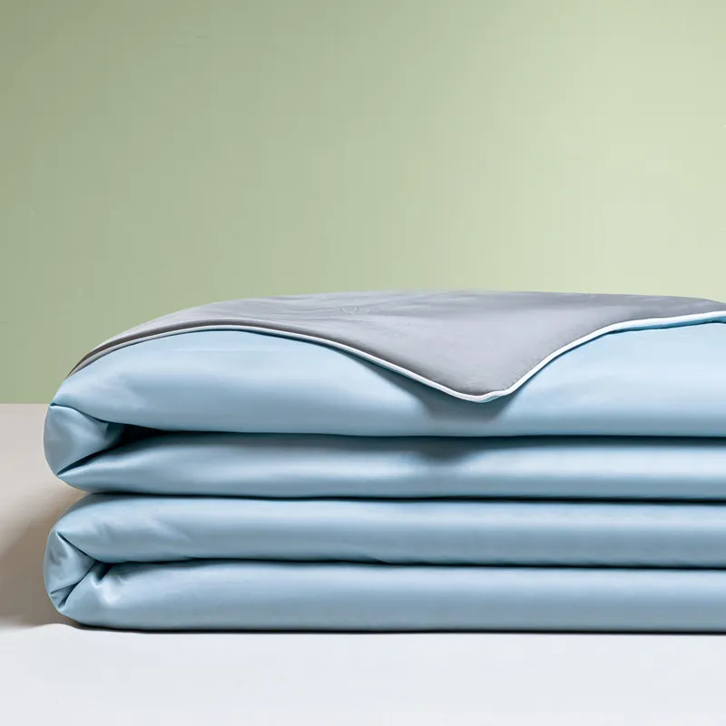Class A Mica Cool Silk Quilt Ice Cream Blanket Pillowcase - Blue And Gray