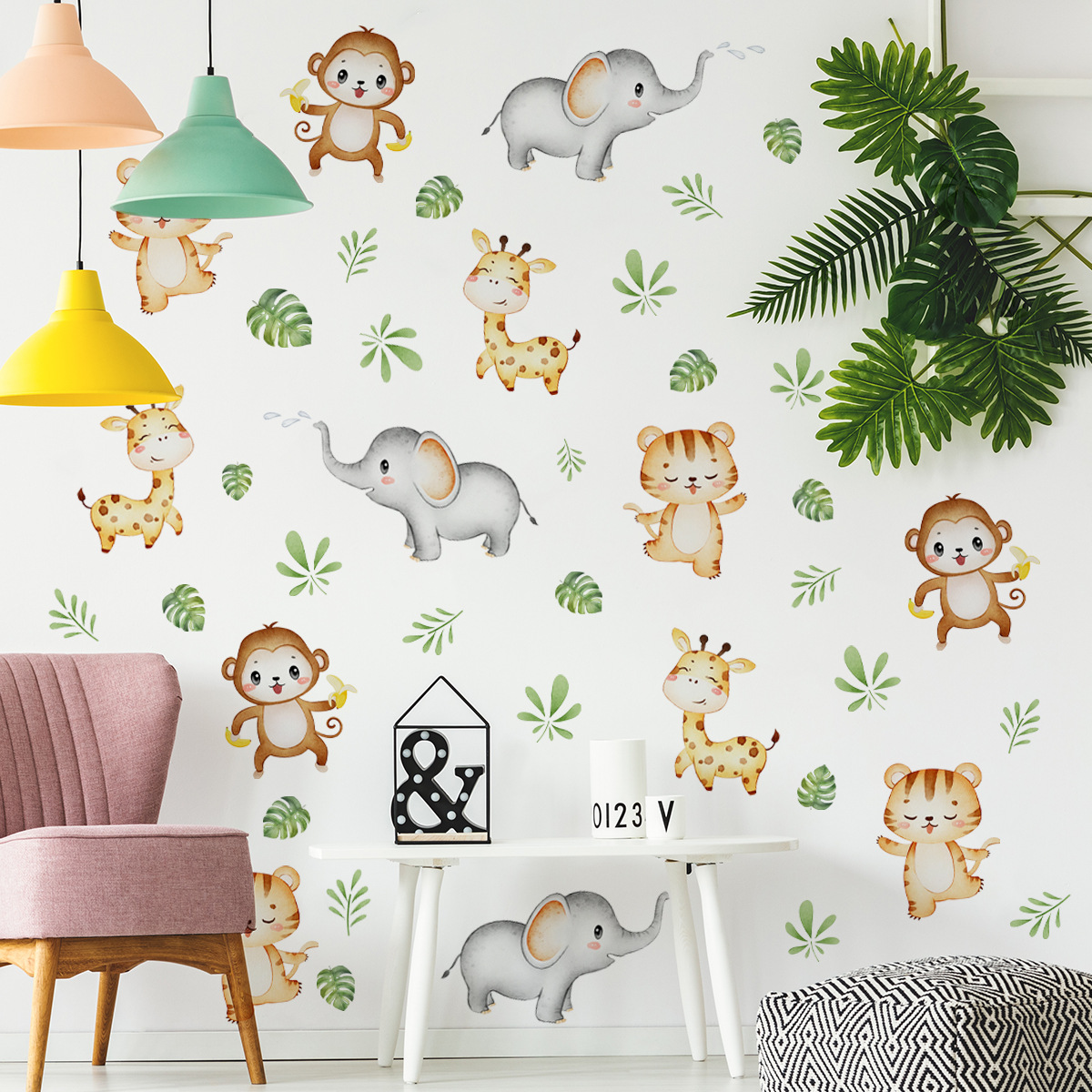 Title 1, Set Of 6 Monkey Elephant Tiger Giraffe Cartoon ...