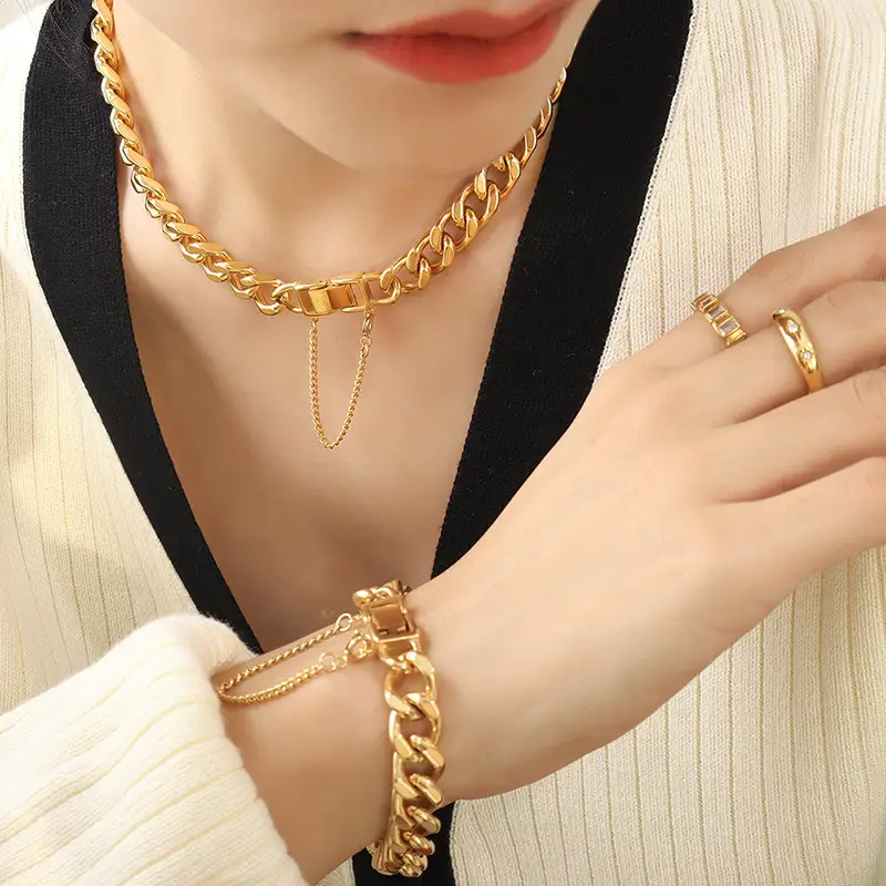Buckle Bracelet Thick Chain Hip Hop Style Titanium Steel Gold-plated Jewelry All-match