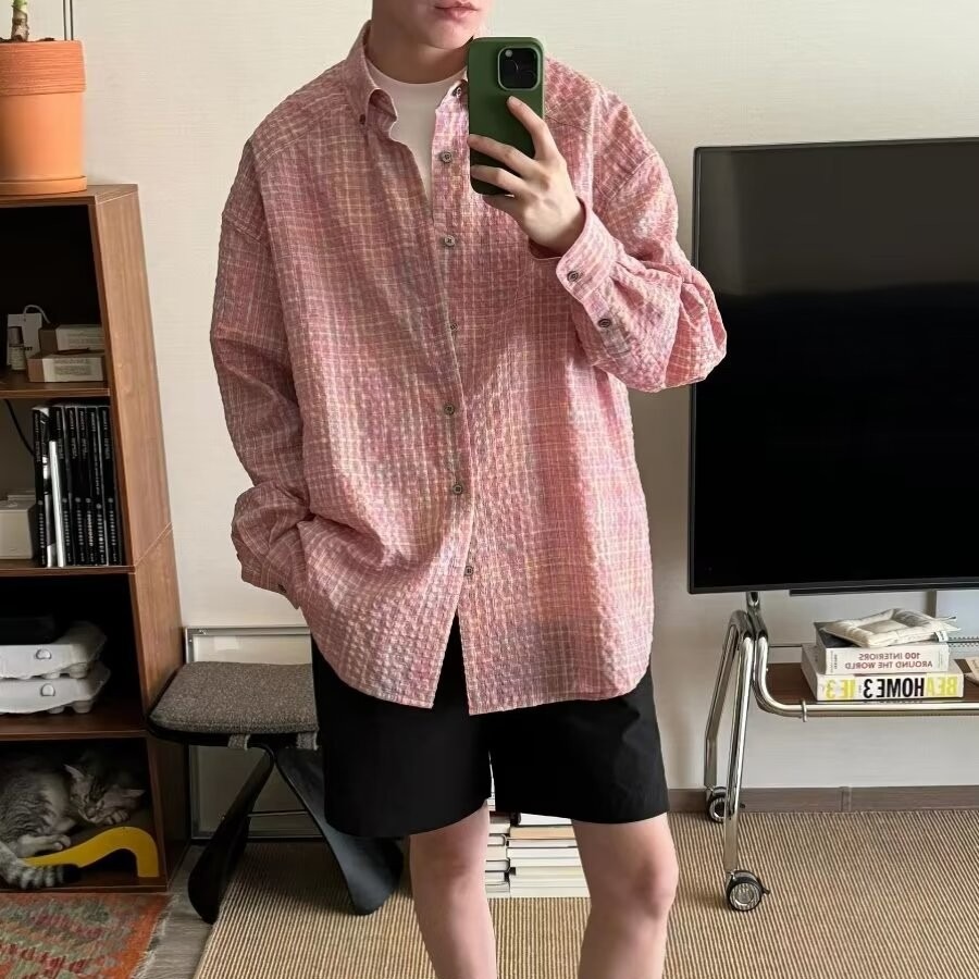 Men's Retro Loose Casual Plaid Shirt