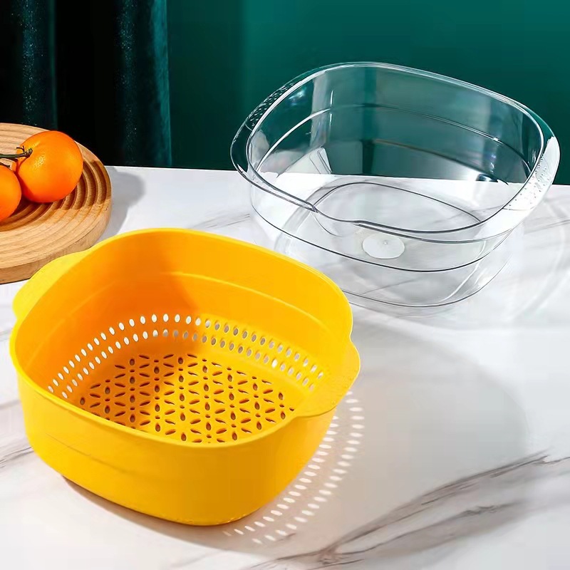 Double-layer Drain Basket PET Fruit Basket Washing Basin Thickened