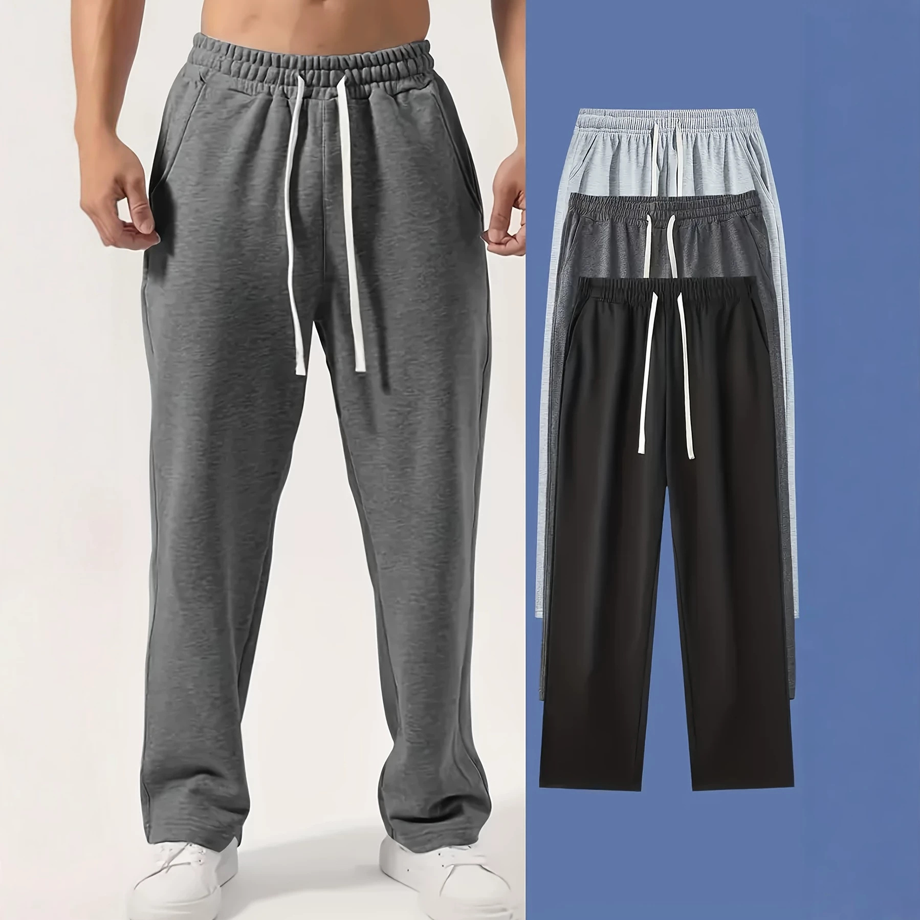 Mens Summer Outdoor Sports Solid-Color Pants With Multiple Pockets