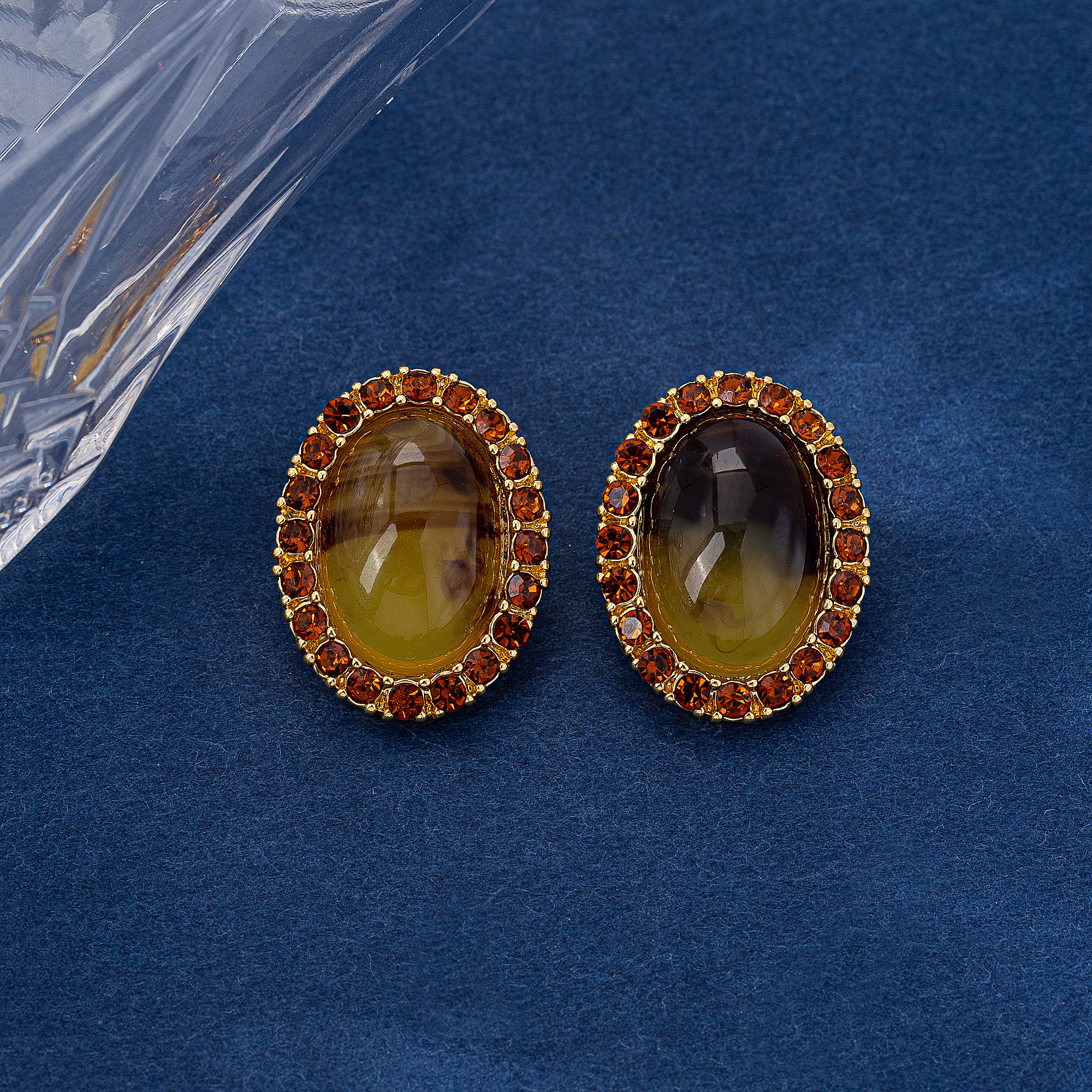 Vintage French Minimalist Luxe Oval Czech Crystal Earrings