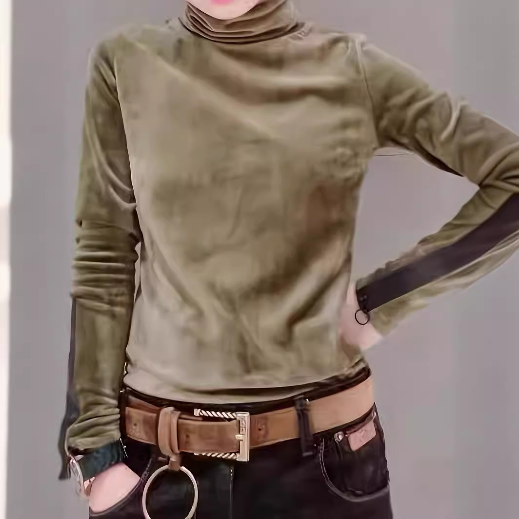 Pleuche Bottoming Shirt Women's Turtleneck High Elastic